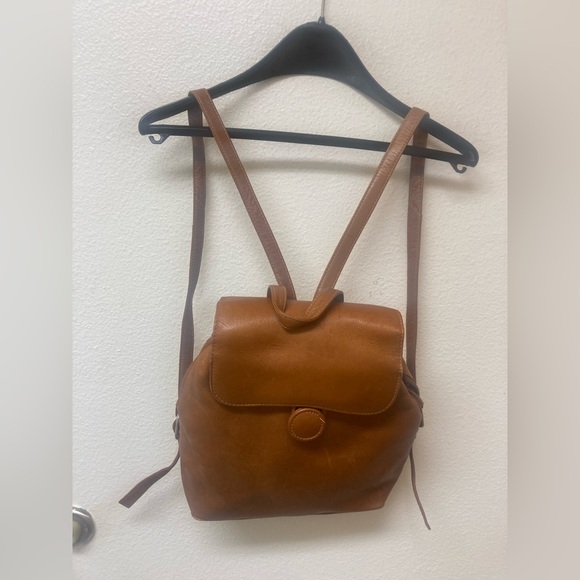 PIEL Medium Sized Chestnut Cognac Brown Leather Backpack Messenger Bag - Picture 1 of 11